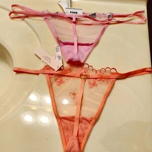 Victoria's Secret Pink and Orange Lace Thong Duo